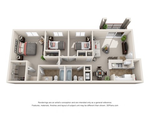 a stylized floor plan of a 1 bedroom apartment